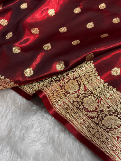 Maroon Shades Boota Pattern Banarasi Satin Silk Saree SS45