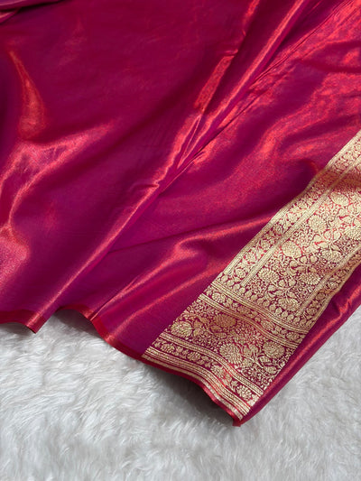 Magentic Red Shades Jaal Pattern Banarasi Satin Silk Saree SS57