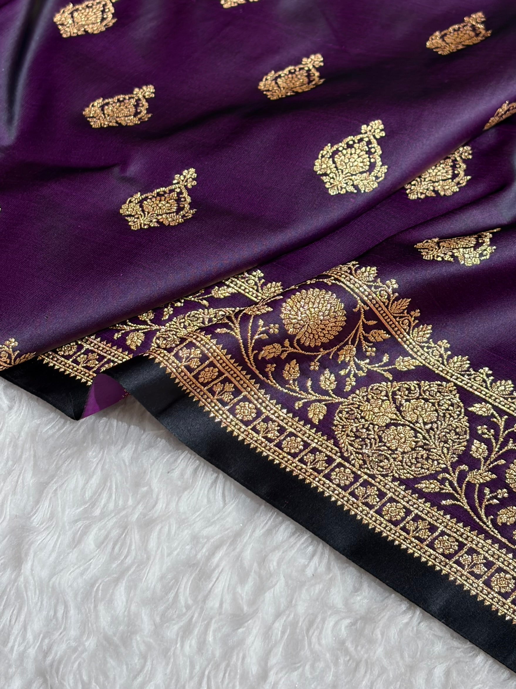 Banarasi Satin Katan Saree With Boota in Cross Wine Shades SK98