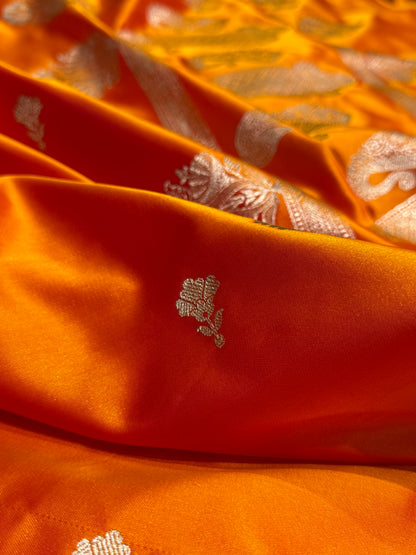 Orange Gold Skirt Border Mashru Silk Saree