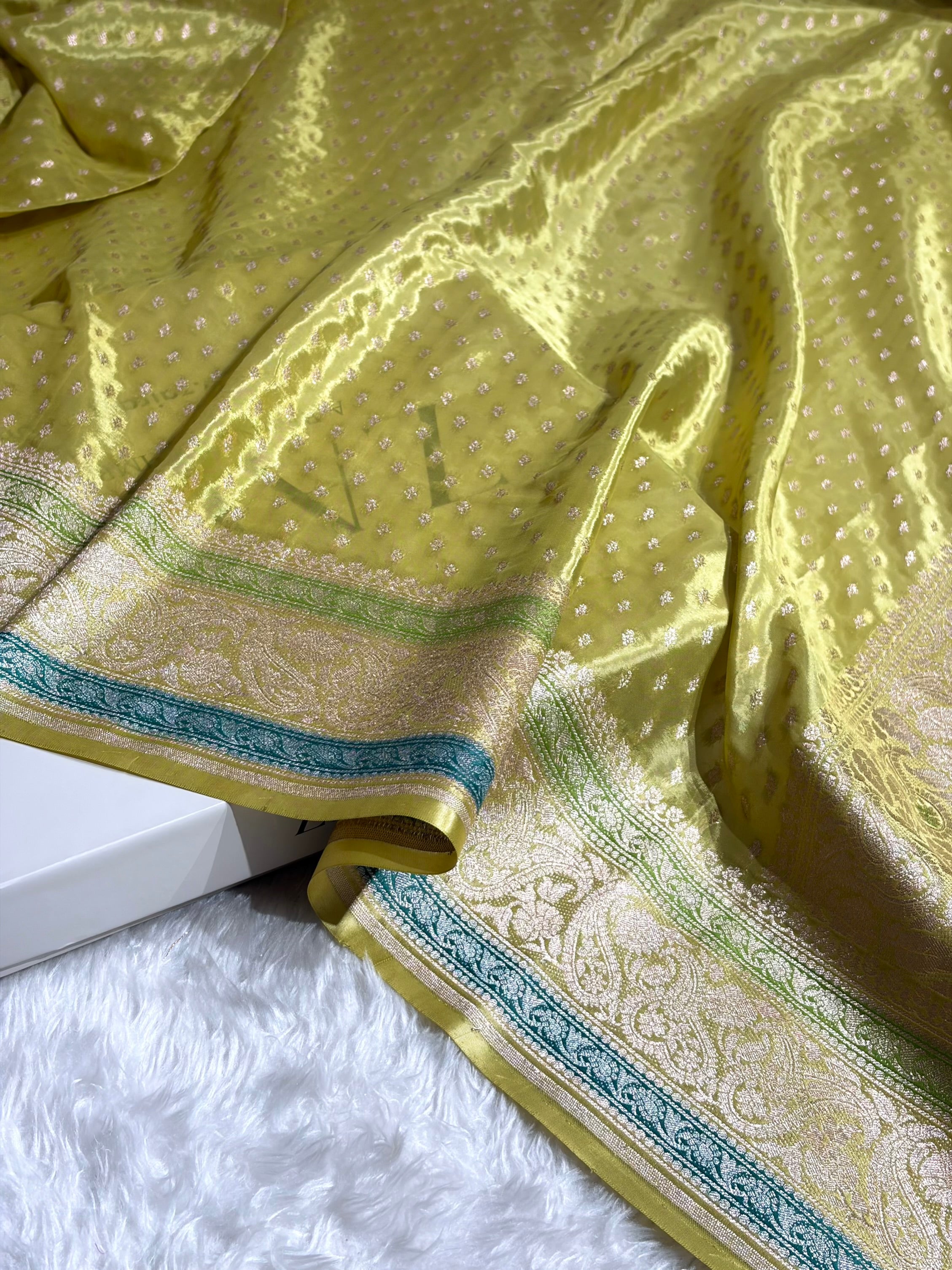 Lemon Shades With Contrast Border Crepe Silky Katan Banarasi Saree CSK-08