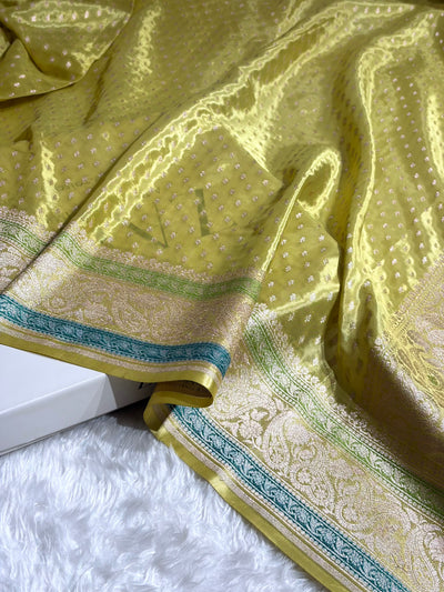 Lemon Shades With Contrast Border Crepe Silky Katan Banarasi Saree CSK-08