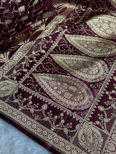 Banarasi Satin Katan Saree With Minakari Boota in Garnet Shades SK96