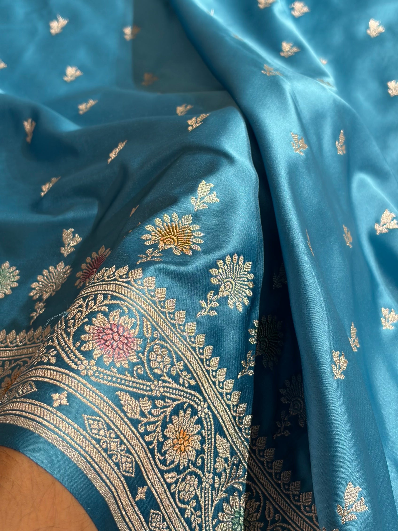 Banarasi Firozi Shades Minakari Booti Mashru Silk Saree MCS72