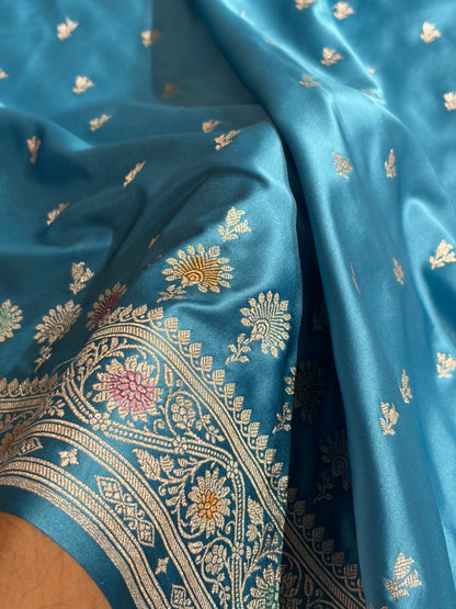 Banarasi Firozi Shades Minakari Booti Mashru Silk Saree MCS72