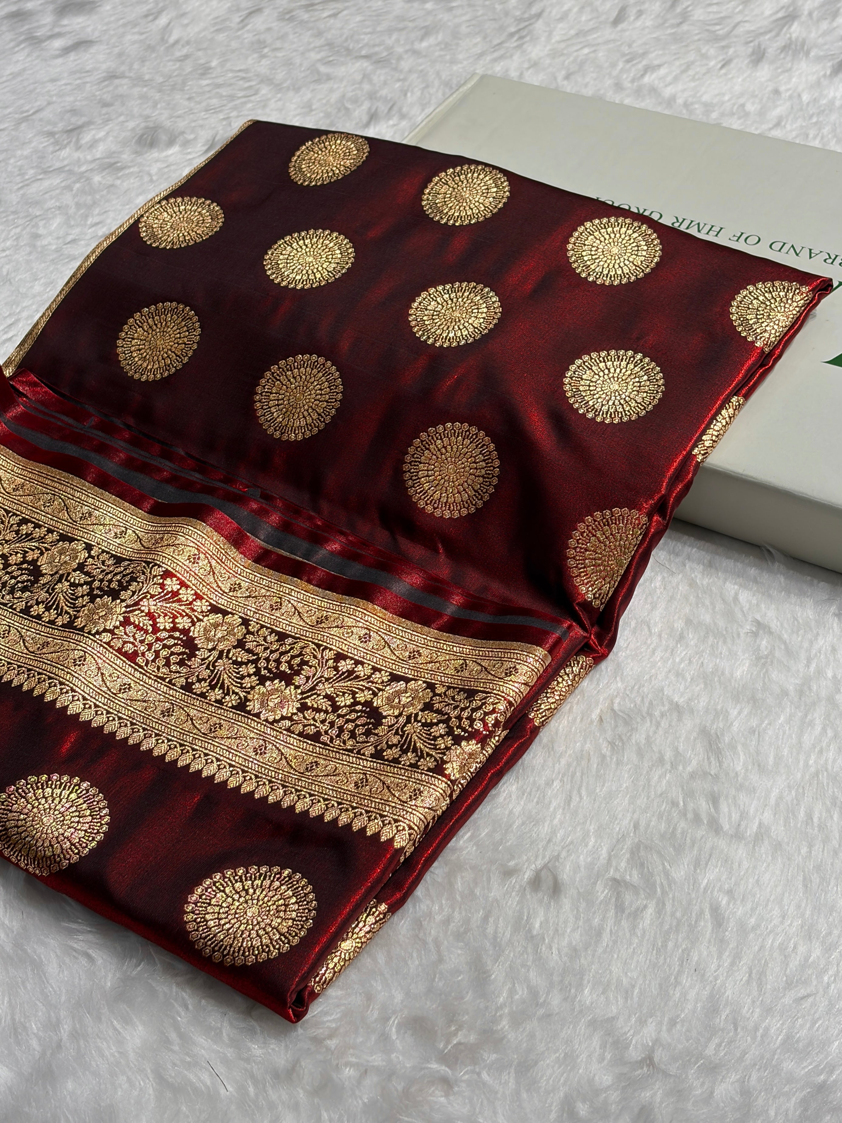 Maroon Shades Banarasi Satin Silk Saree SS33