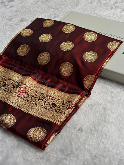 Maroon Shades Banarasi Satin Silk Saree SS33