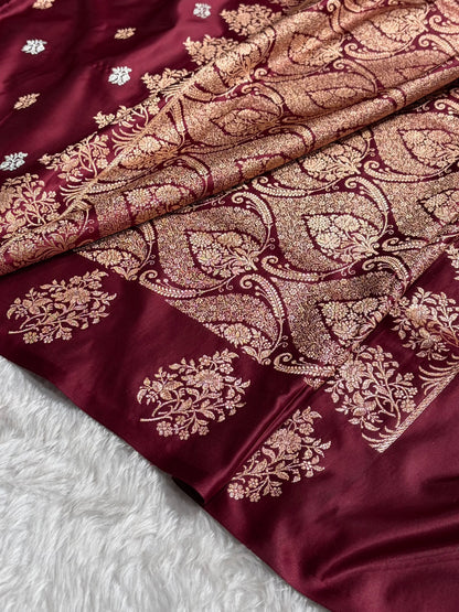 Chocolate Shades Banarasi With Floral Border Mashru Silk Saree MSM-126