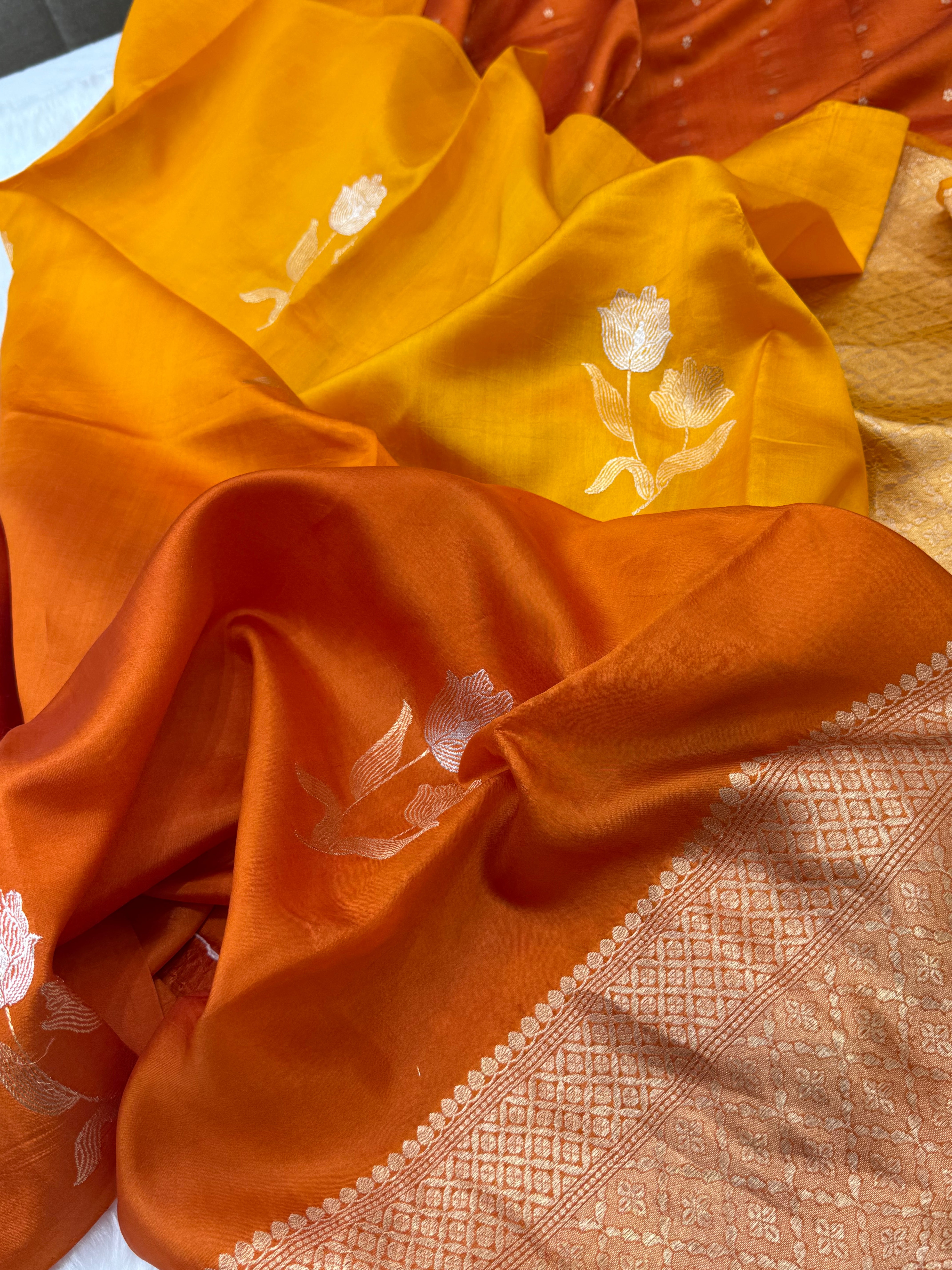 Rust Orange Ombre Shades Meena Boota Handwoven Raw Mango Silk RM-35