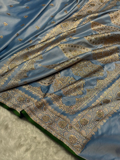 Sky Blue Booti With Swarovski Work Katan Silk Saree BSK09