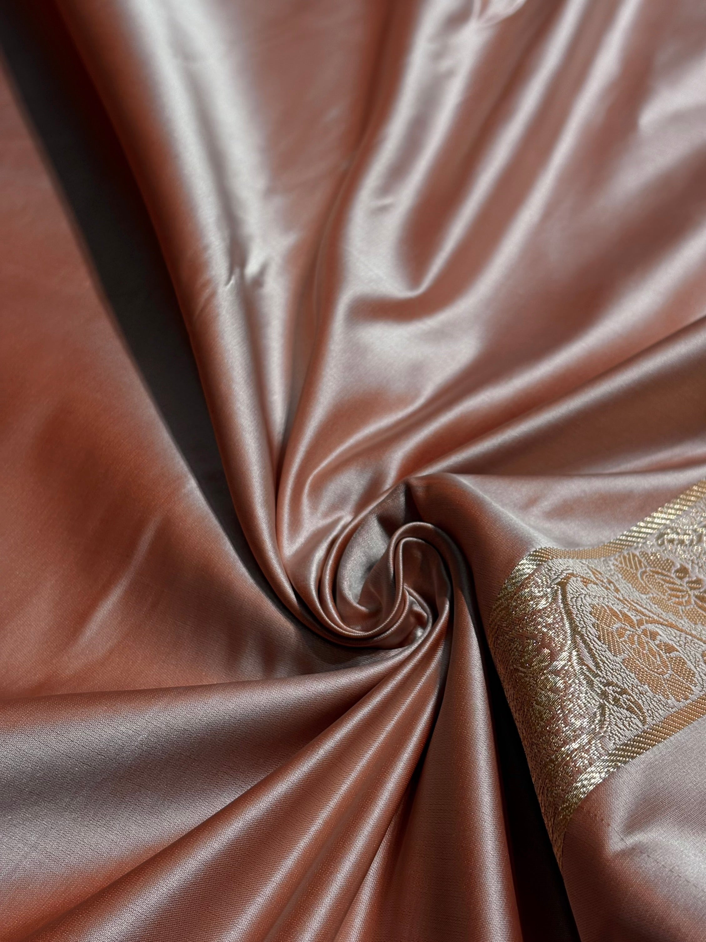 Dusty Peach Jaal Pattern Satin Katan Silk Saree SK25