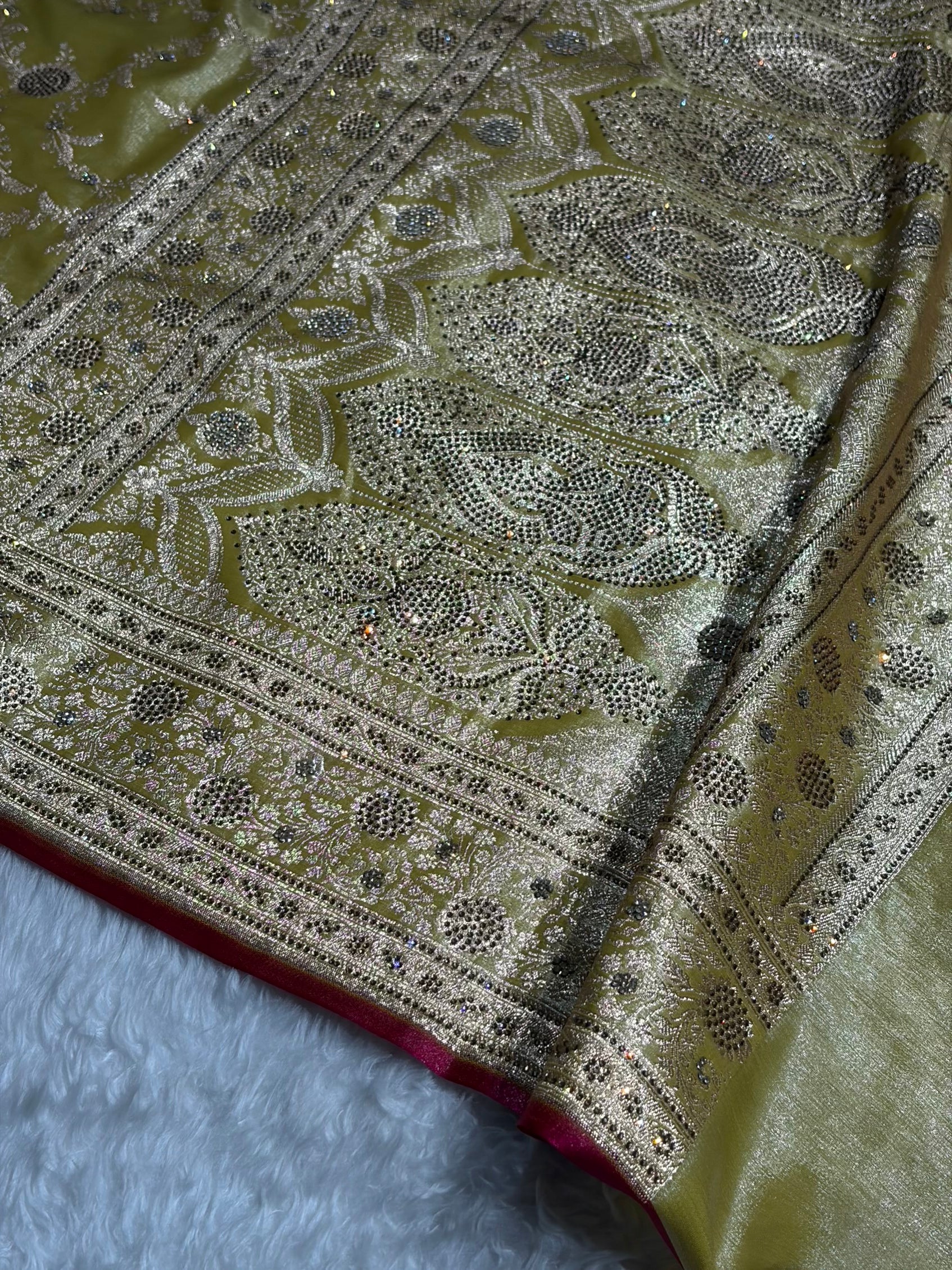 Light Weight Lemon Pista Satin Silk Saree with Swarovski work BSS14