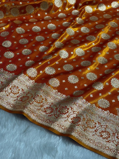 Satin Silk Booti Boota in Orange SS09
