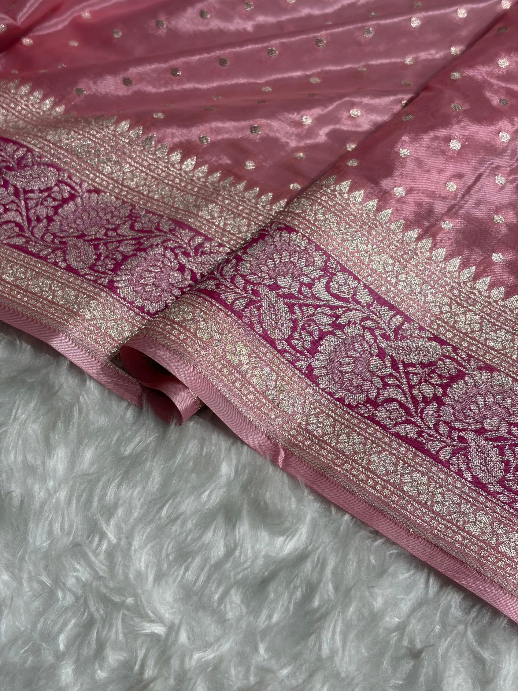 Baby Pink Shades With Contrast Border Crepe Silky Katan Banarasi Saree CSK-07