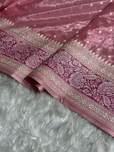 Baby Pink Shades With Contrast Border Crepe Silky Katan Banarasi Saree CSK-07