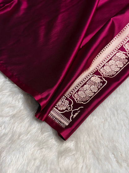 Wine Boota With Floral Border Mashru Silk Saree MSM-93