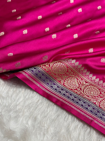 Rani Shades With Contrast Border Booti Mashru Silk Saree MS79