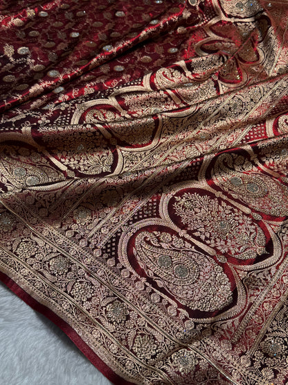 Maroon Satin Silk Jaal with Swavroski Work BSS17