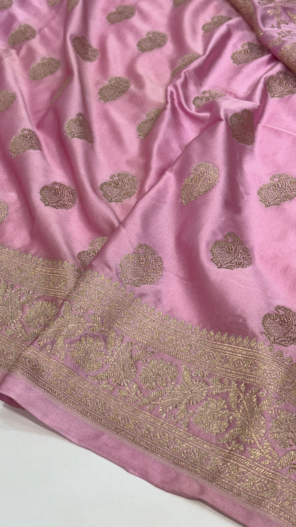 Baby pink Mashru Silk Paisley Boota