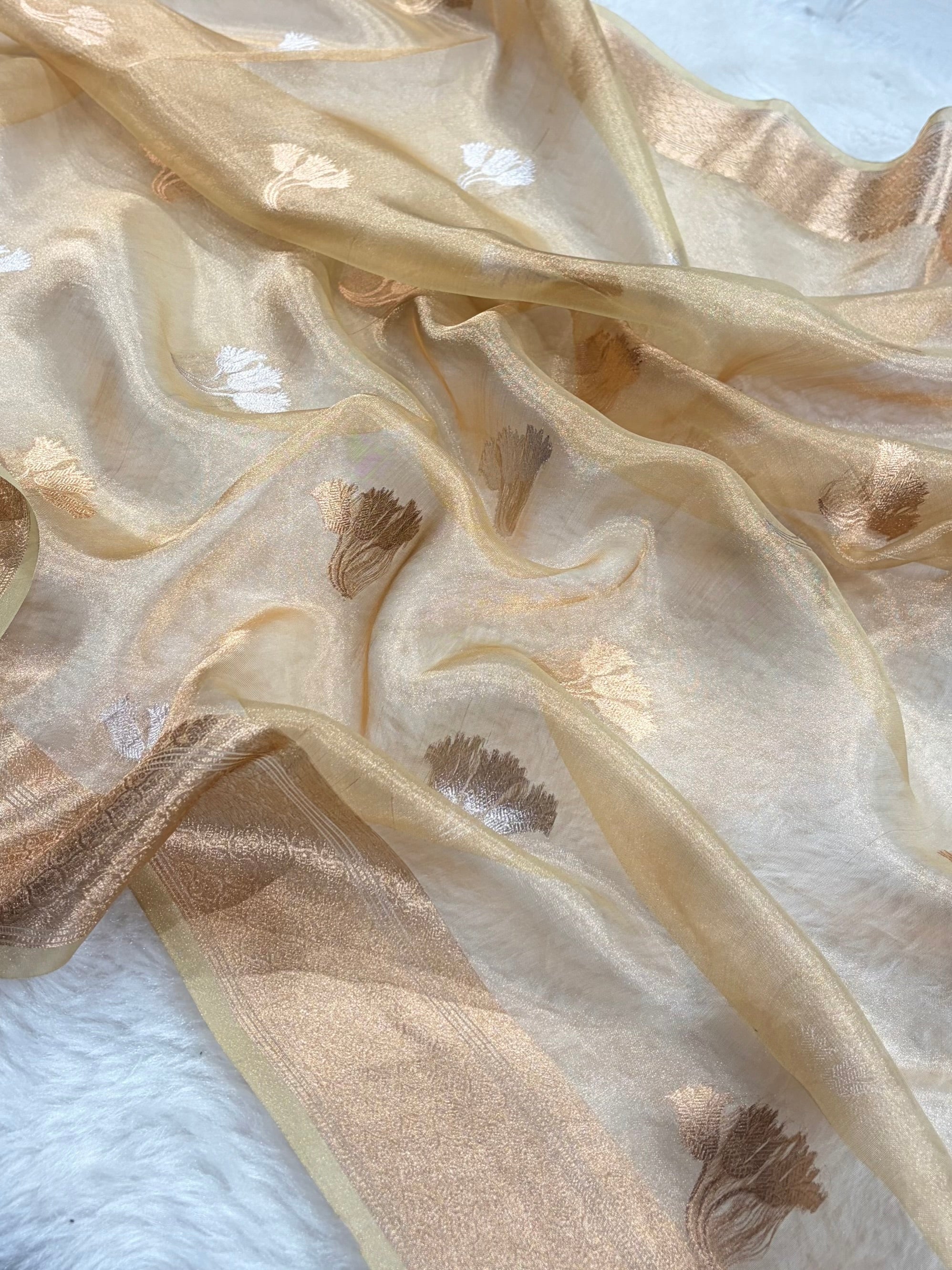 Tusser Bananasi Floral Shades Pure Tissue Silk Saree PT-53