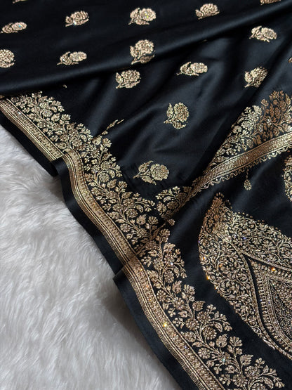 Banarasi Black Floral Booti With Swarovski Work Katan Silk Saree BSK23