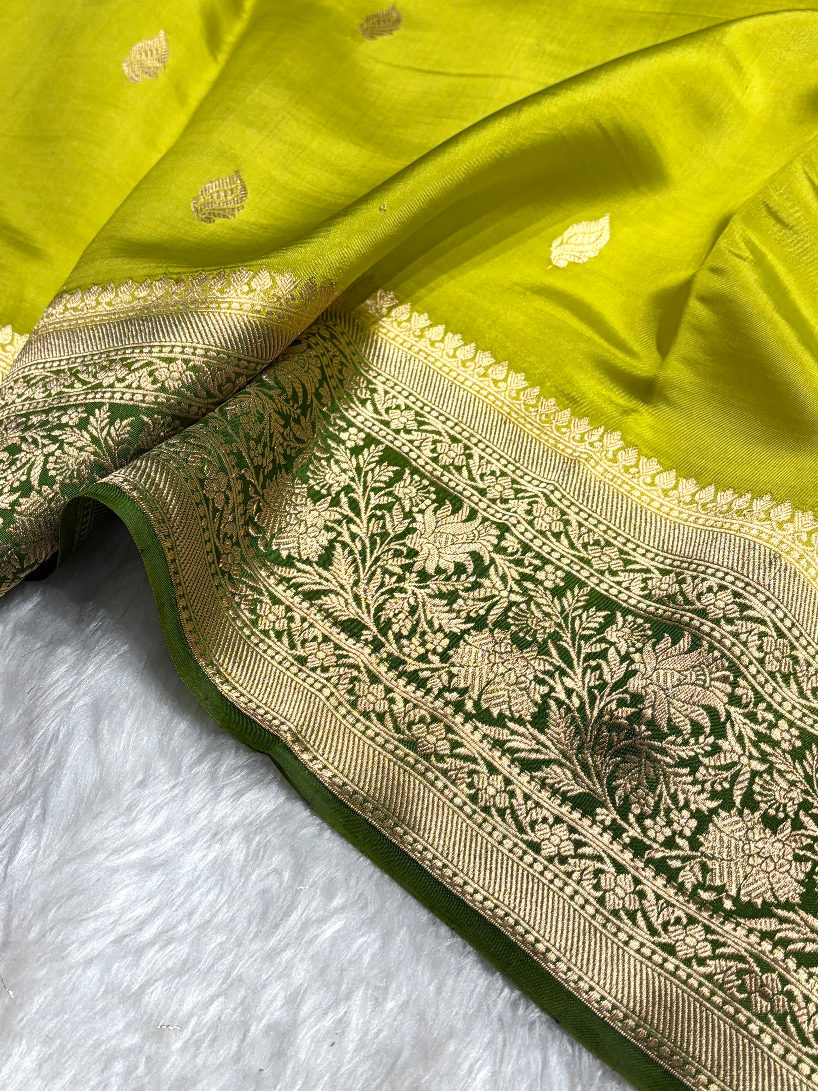 Contrast Liril Green with Mehendi Shades Handwoven Pure Raw Mango Silk RM-58