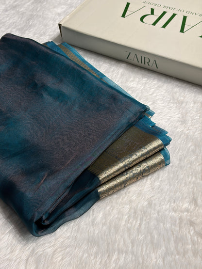 Firozi Shades Pure Tissue Silk Saree with Brocade Blouse PT-08