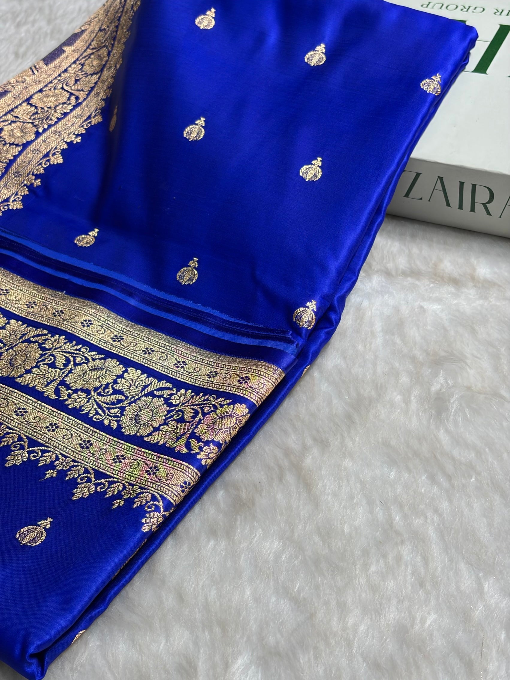 Royal Blue Booti Pattern Satin Katan Silk Saree SK66