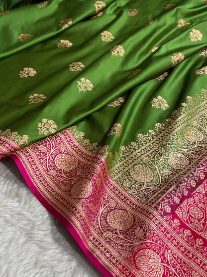Green - Rani Banarasi Boota Katan Silk Saree SKM29