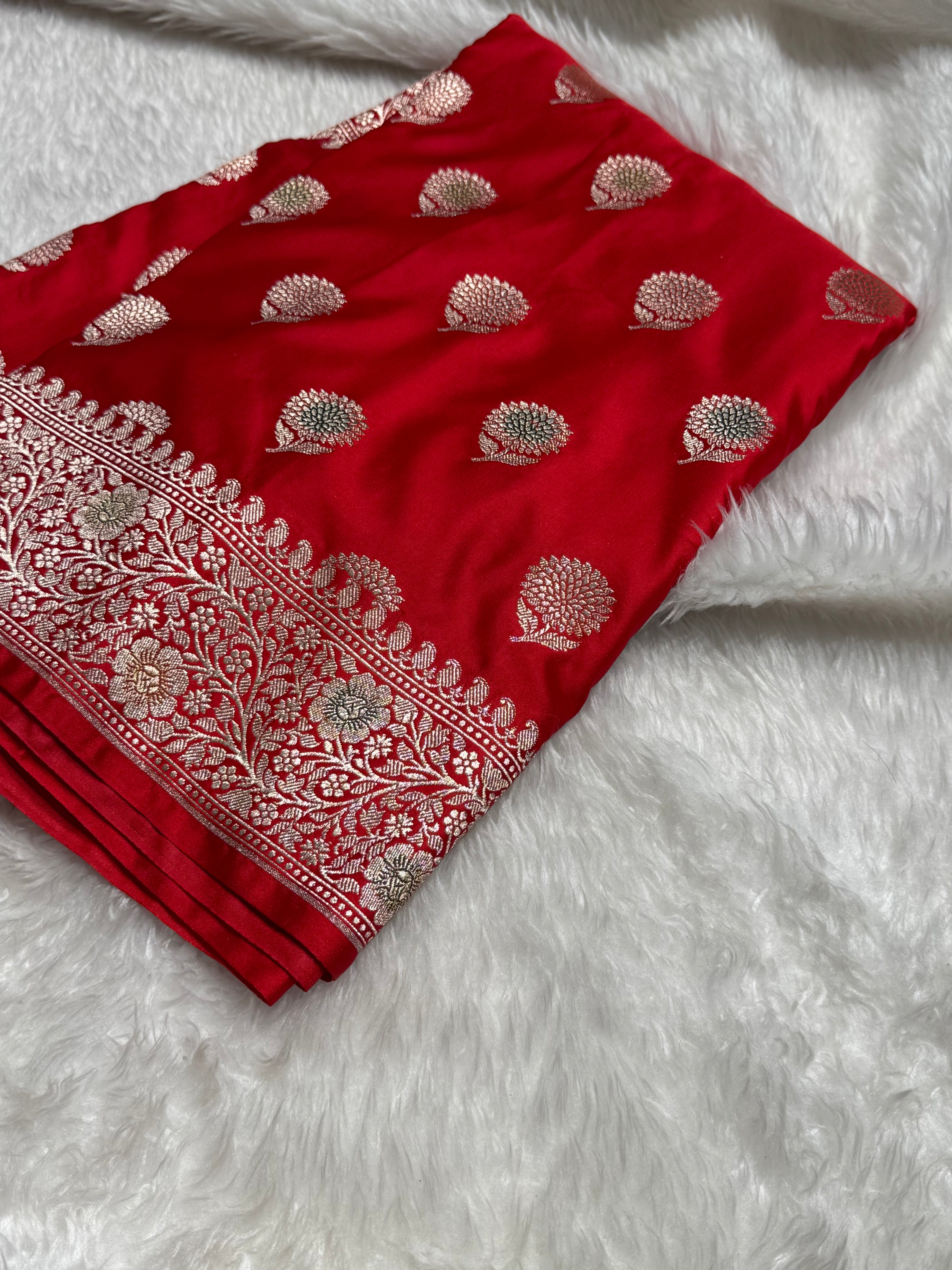 Red Tree Boota Minakari Mashru Silk Saree