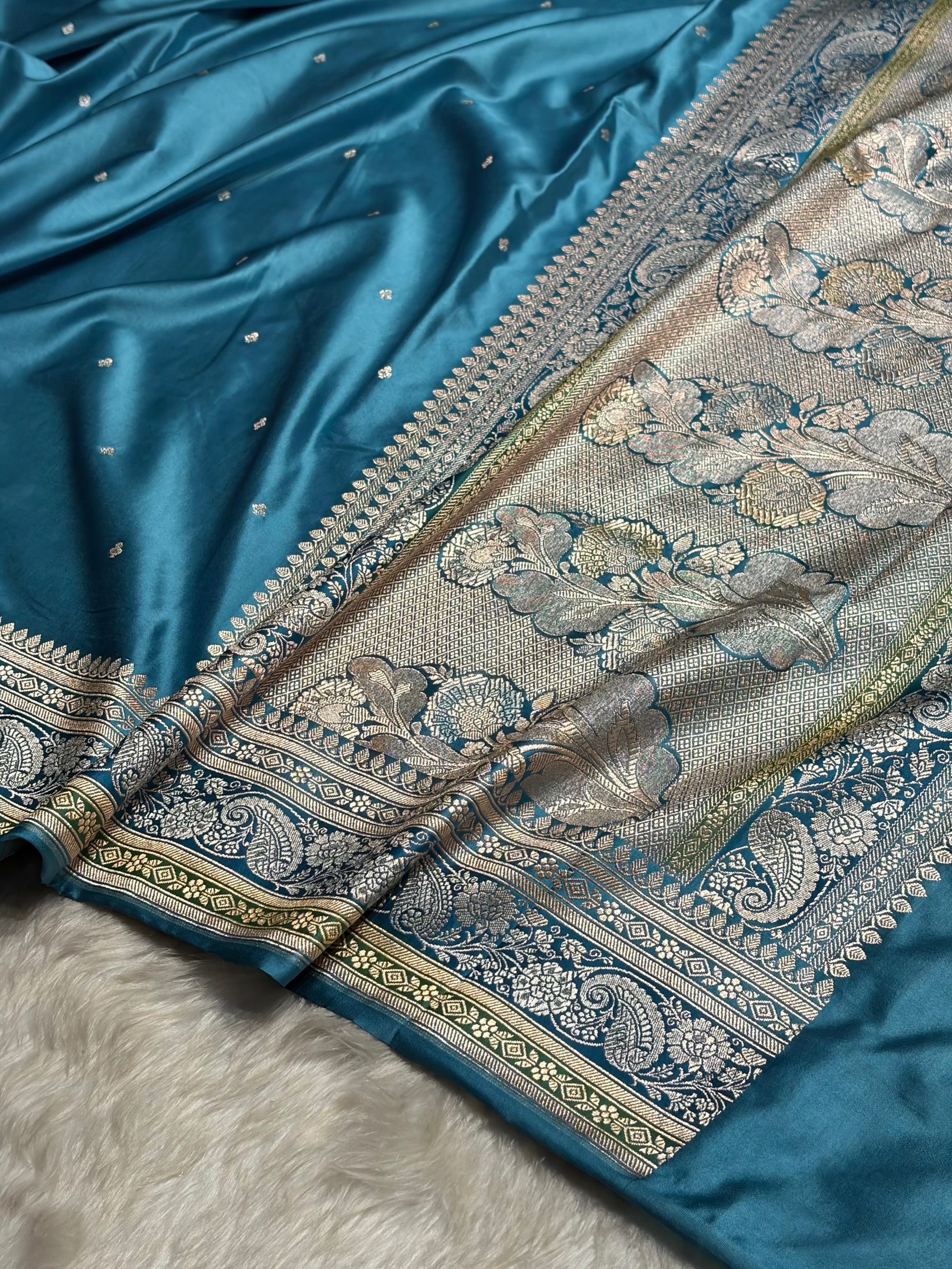 Sky Blue Shades Booti Mashru Silk Saree MS64