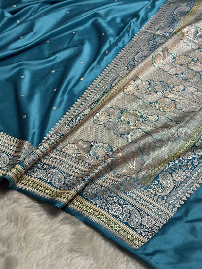 Sky Blue Shades Booti Mashru Silk Saree MS64