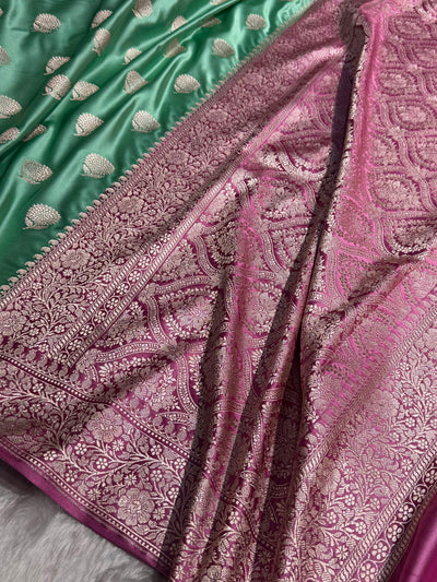 Contrast Sea Green / Copper Tree Boota Mashru Silk Saree MCS19