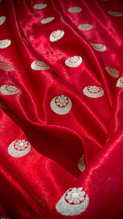 Red Chand Tara Satin Silk Saree with gotta patti SSGP04