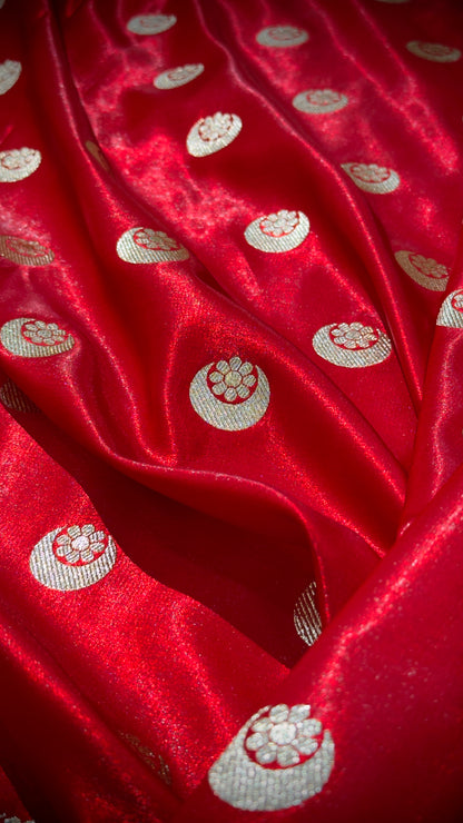 Red Chand Tara Satin Silk Saree with gotta patti