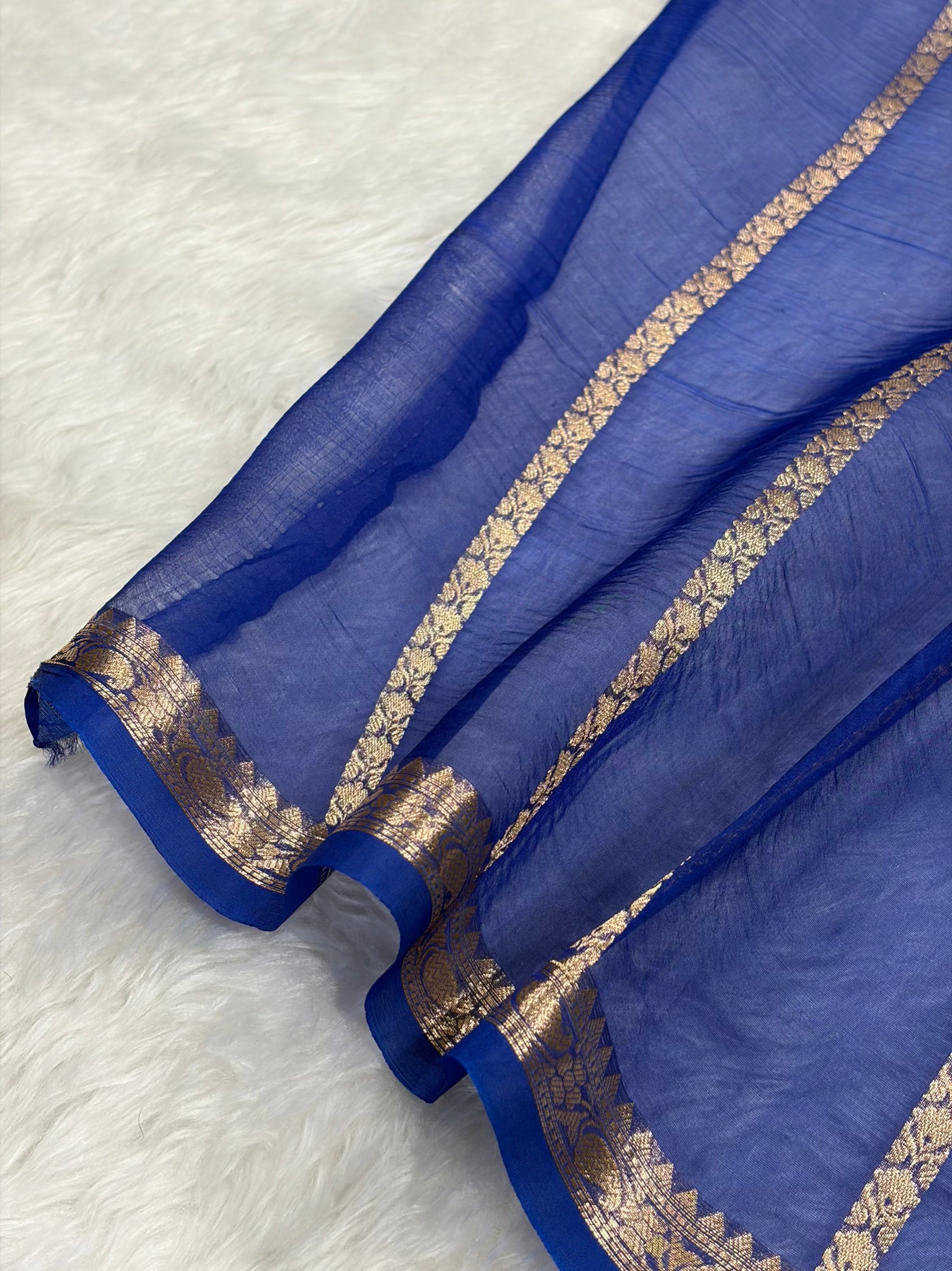 Banarasi Pure Organza Royal Blue Shades Banarasi Silk Saree PO-35