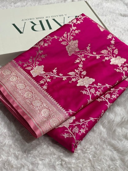 Banarasi Contrast Rani - Baby Pink Shades Jaal Mashru Silk Saree MS63