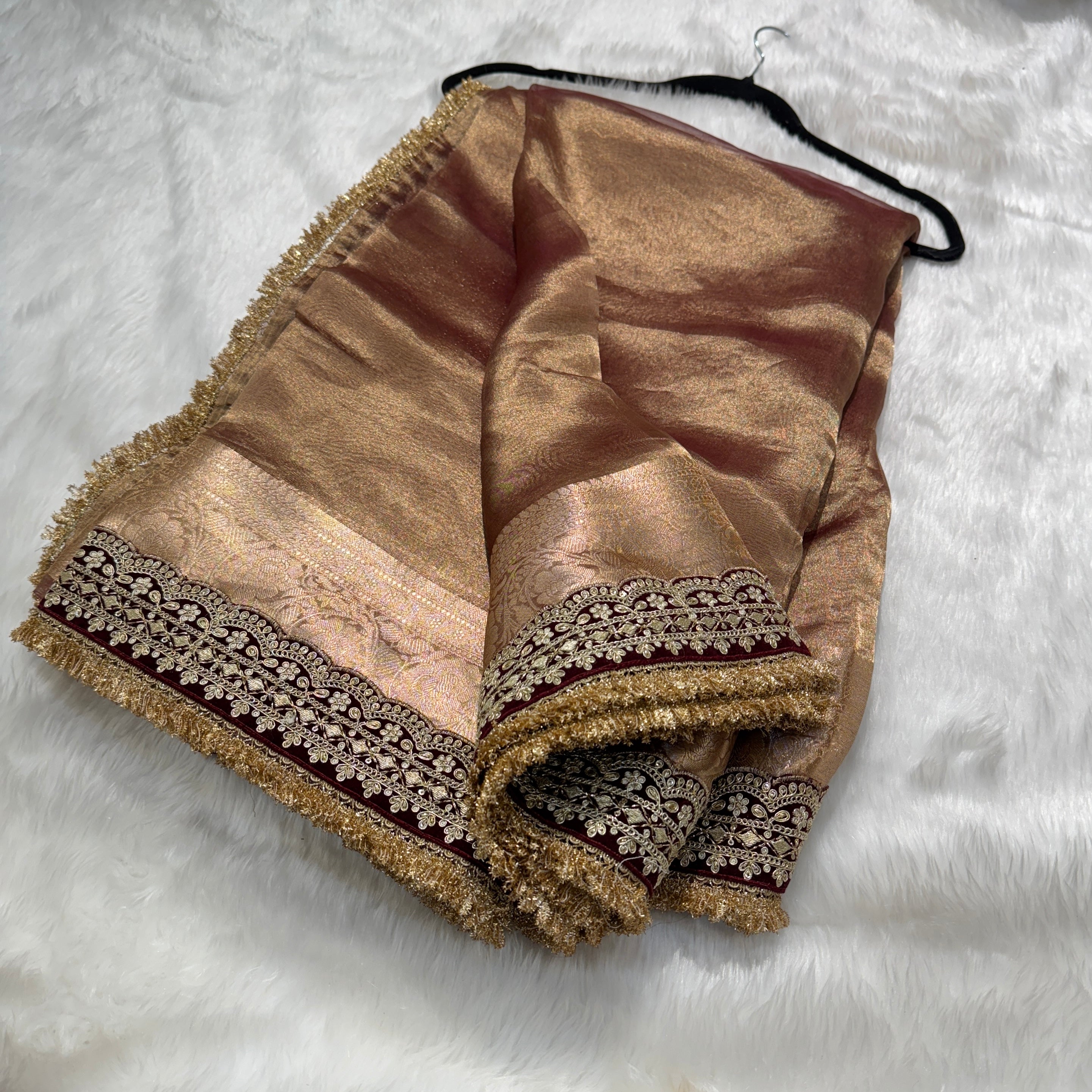 Brown Shade Pure Tissue Silk Saree with Gotta Patti PTGP8