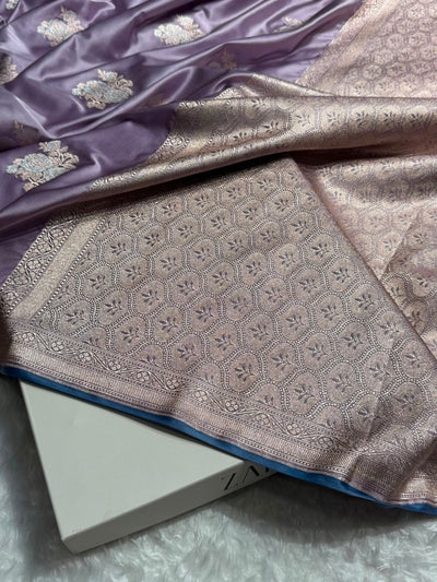 Dusty Lavender Sona Rupa Minakari Floral Motif Mashru Silk Saree MCS50