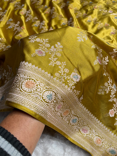 Mehendi Minakari Banarasi Cross Mashru Silk Saree MCS01