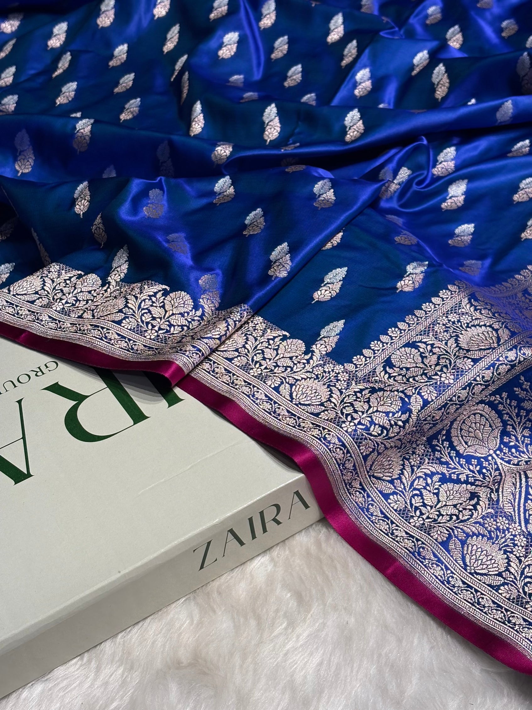 Royal Blue Shades Floral Booti Mashru Silk Saree MSM-69