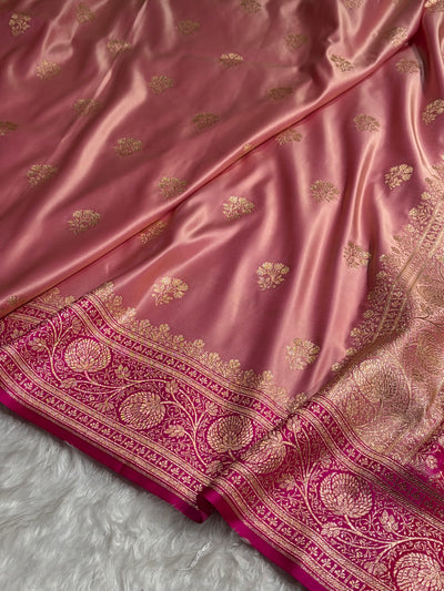 Powder Pink - Rani Banarasi Boota Katan Silk Saree SKM29