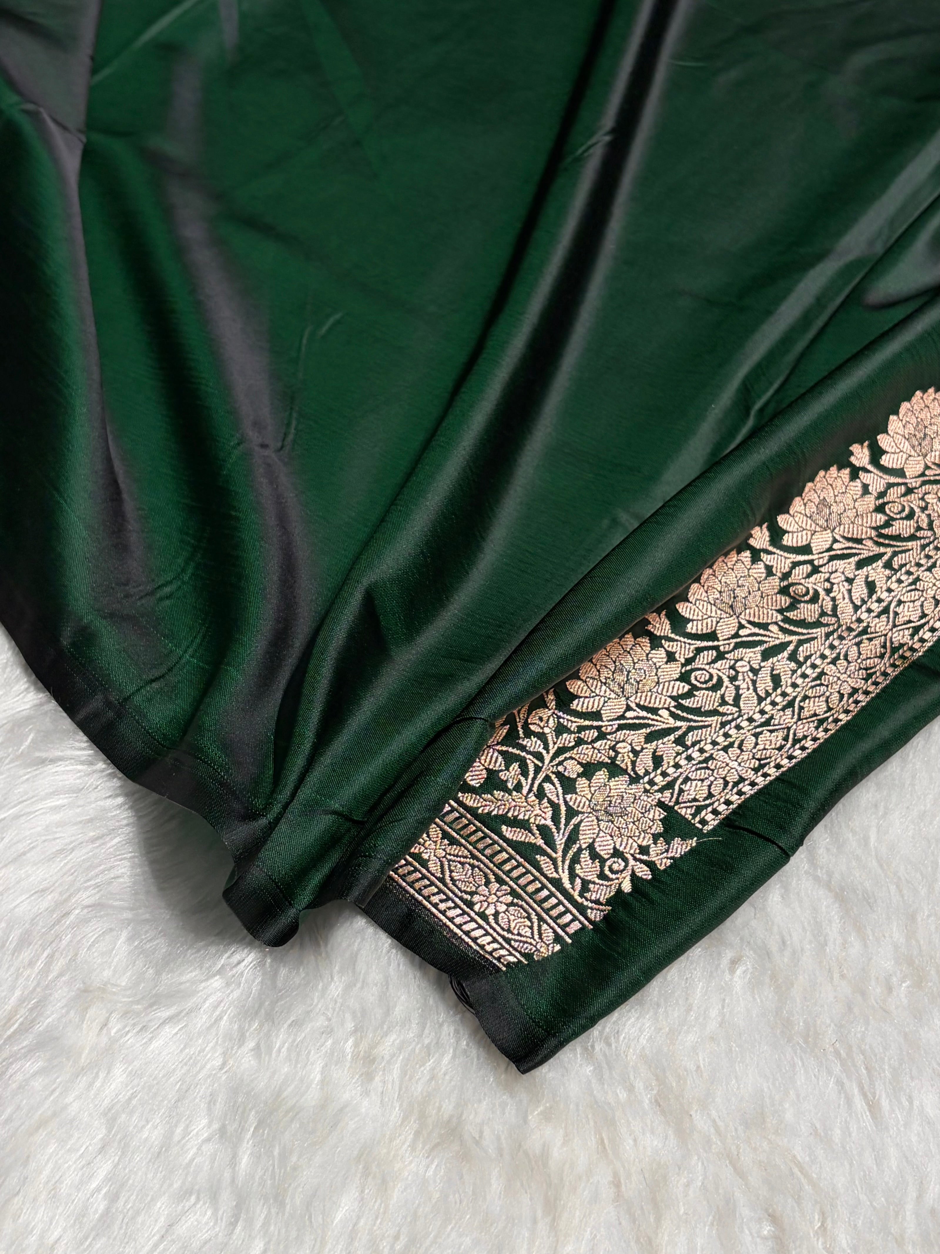 Bottle Green Boota With Floral Border Mashru Silk Saree MSM-94