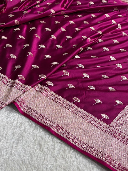 Wine Shades Banarasi Boota Pattern Floral Mashru Silk Saree