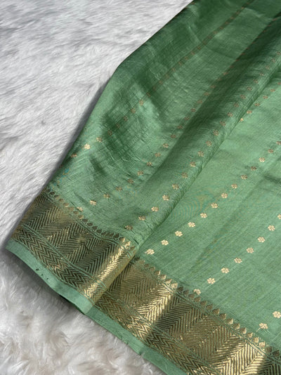 Banarasi Pista Green Rangkat Shades Handwoven Pure Paper Silk  RM-67