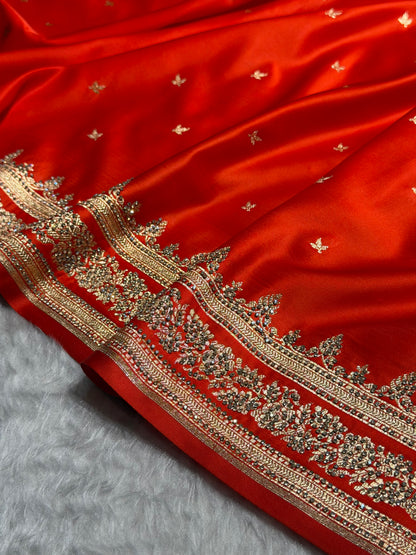Orange Banarasi Swarovski Work Booti Katan Silk Saree BSKM17