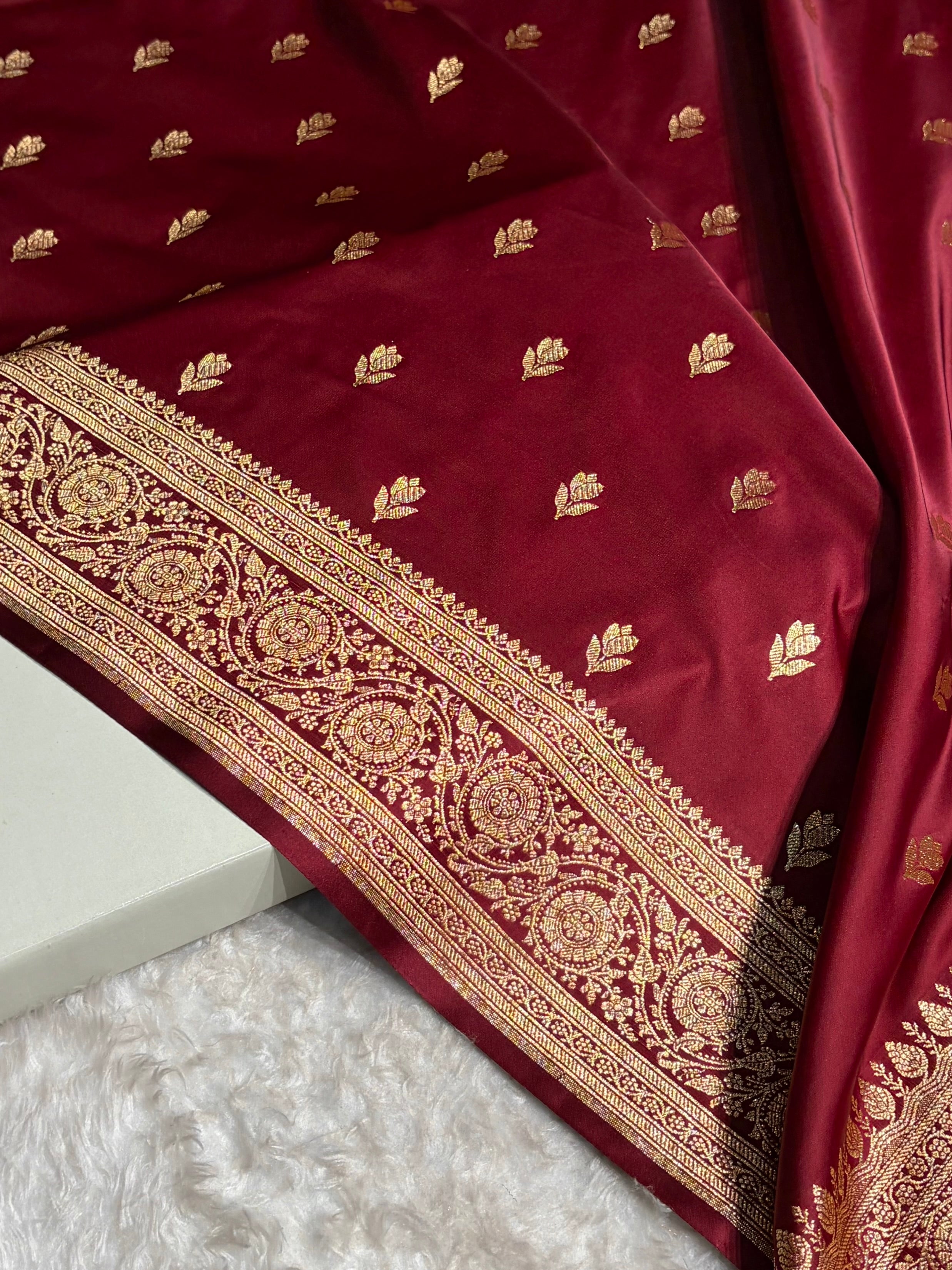 Banarasi Satin Katan Saree in Garnet Shades SK87