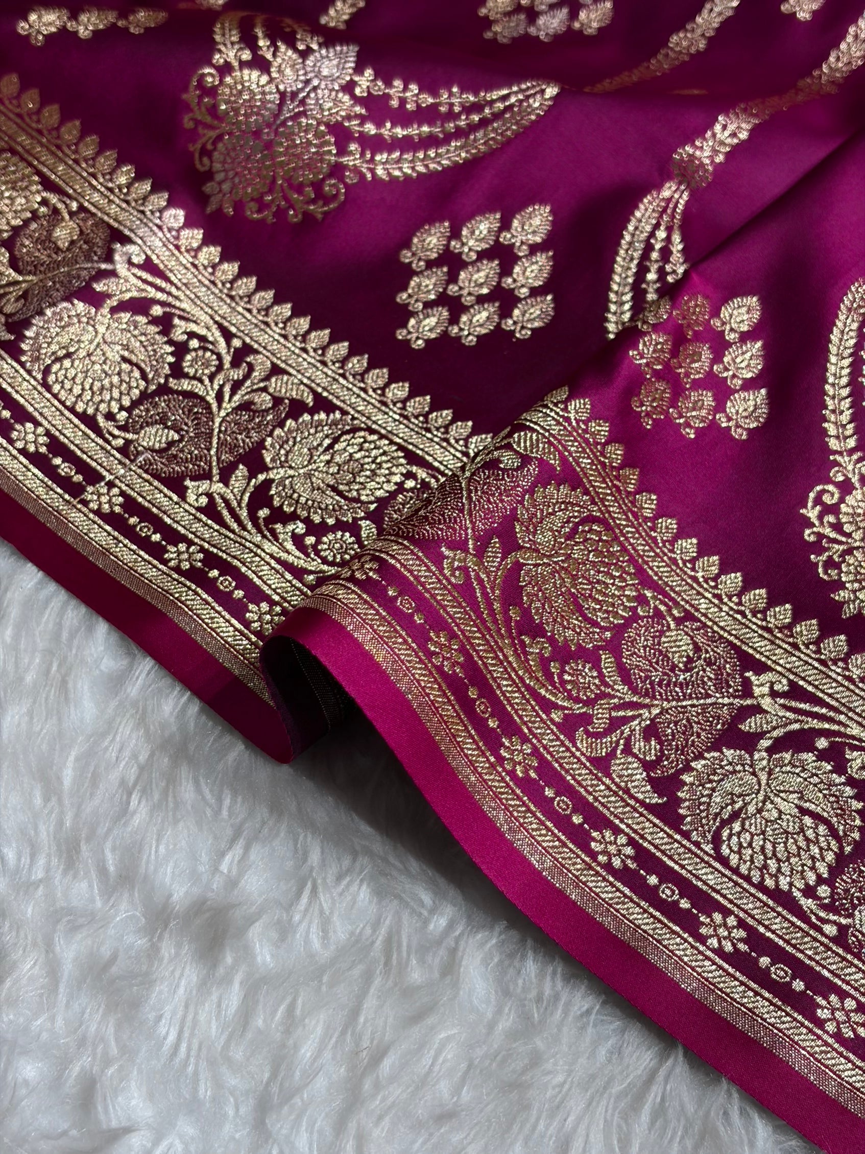 Wine Floral Boota Pattern Satin Katan Silk saree SK39