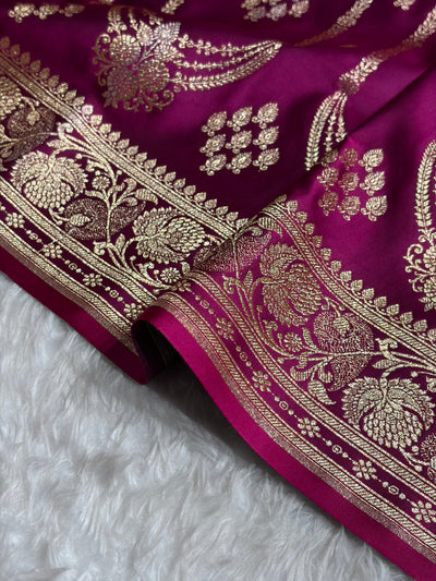 Wine Floral Boota Pattern Satin Katan Silk saree SK39