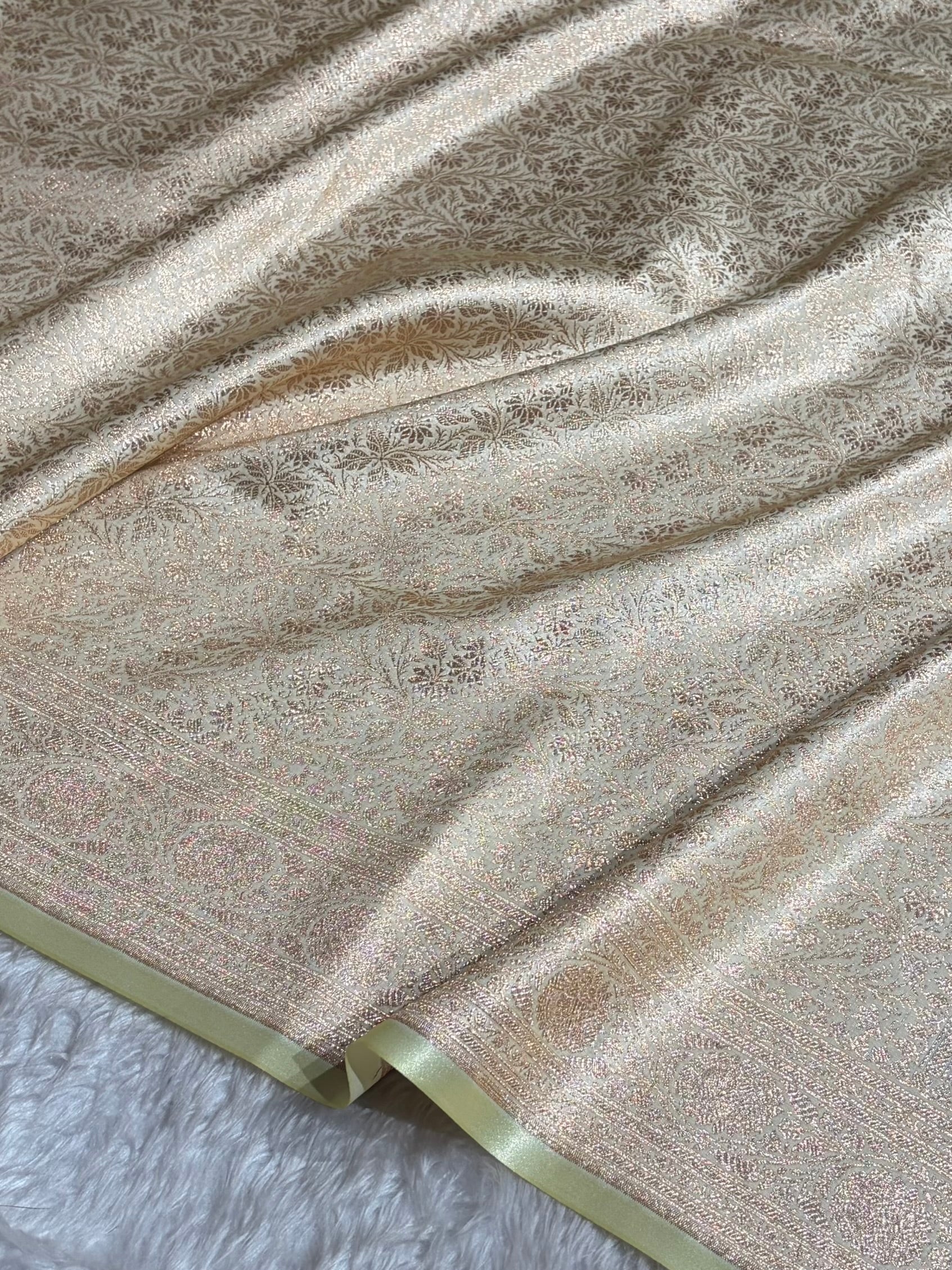 Cream Shades Brocade Satin Silk Saree Banarasi Saree Shades SS30